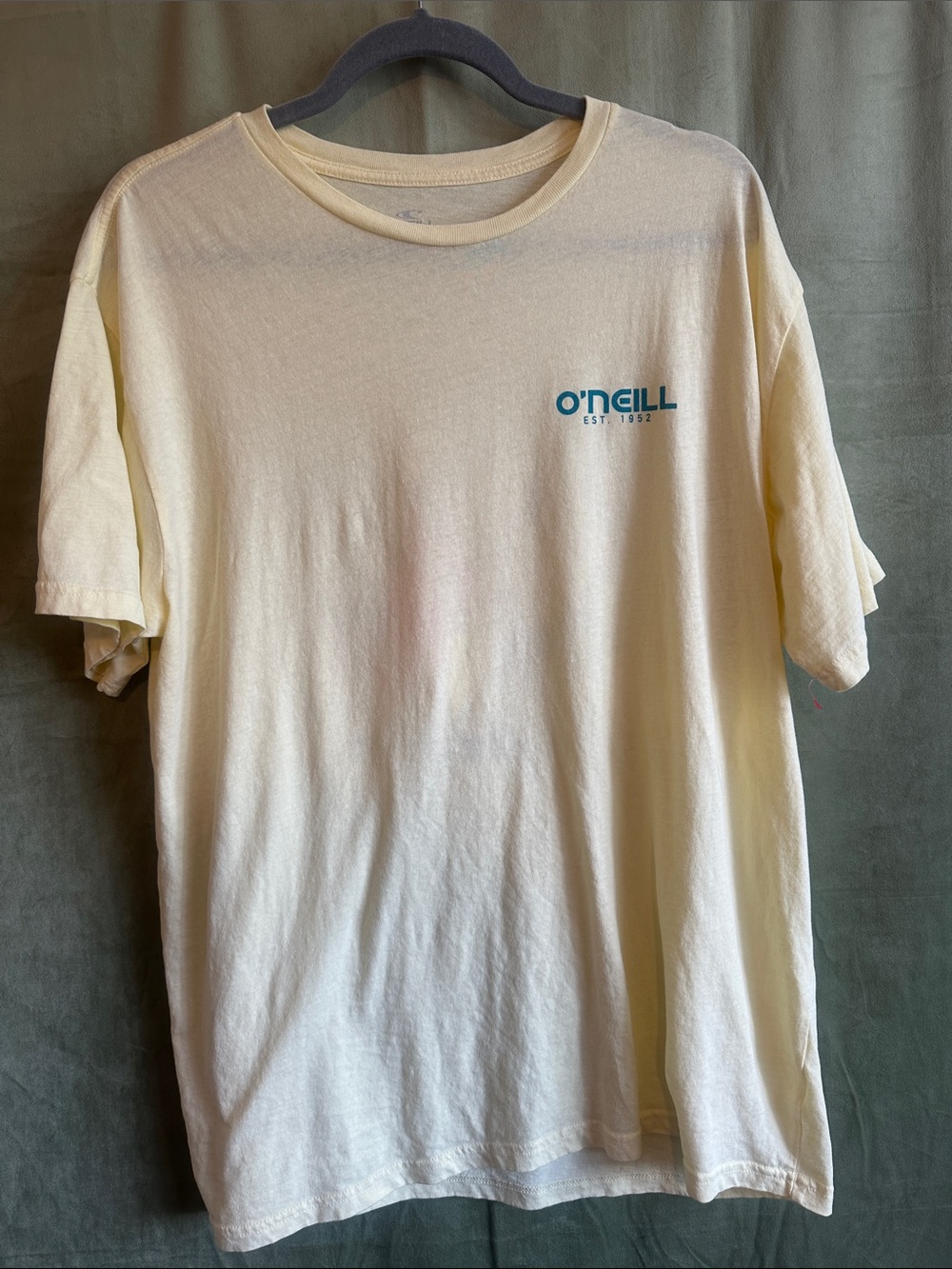 #985 O'Neill Cream Short Sleeve Tee with Teal Logo